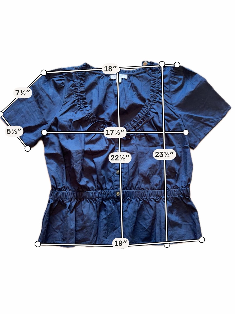 Ann Taylor Navy Short Sleeve Button-Front Blouse